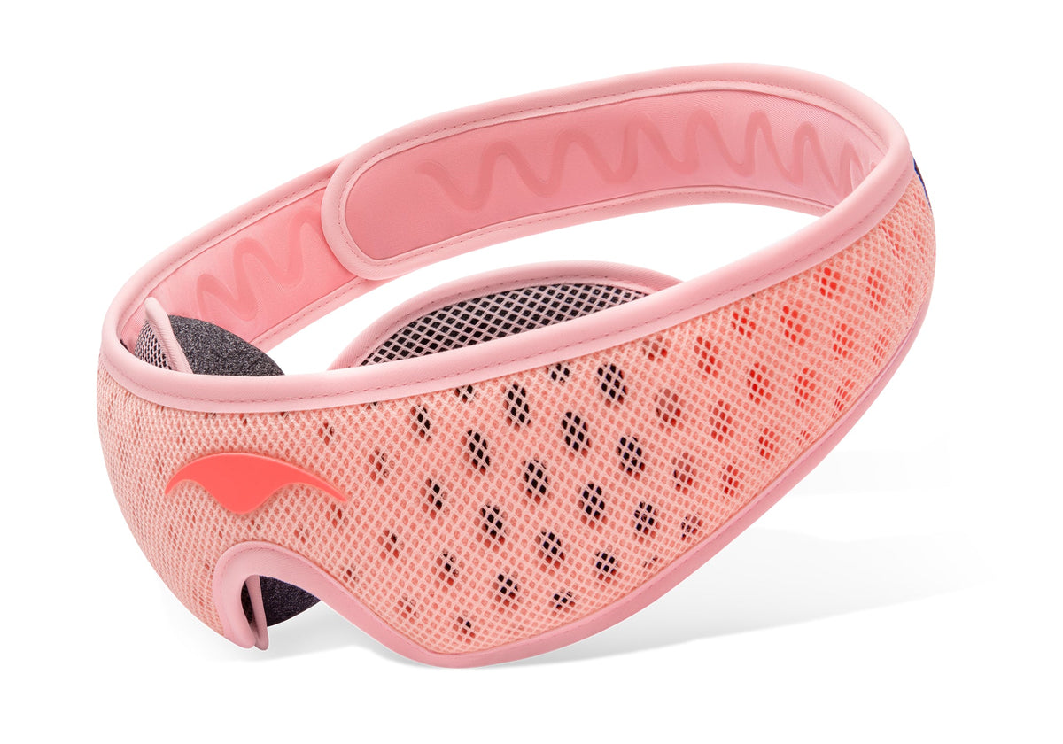 Manta PRO Mask in Pink Spark featuring perforated mesh, adjustable strap, and red Manta Sleep logo.